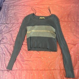 multi color blue crop top long sleeve ribbed fabric